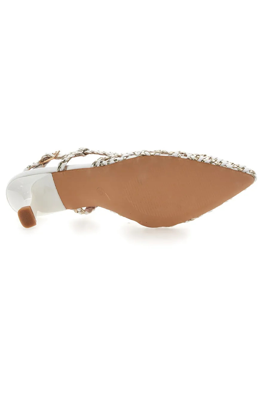 Décolleté slingback bianche intrecciate con tacco basso Mon Dieu 1601