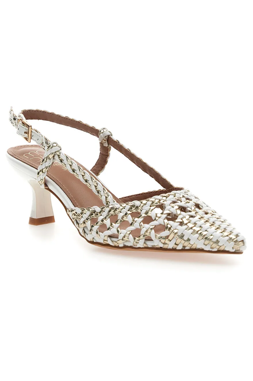 Décolleté slingback bianche intrecciate con tacco basso Mon Dieu 1601