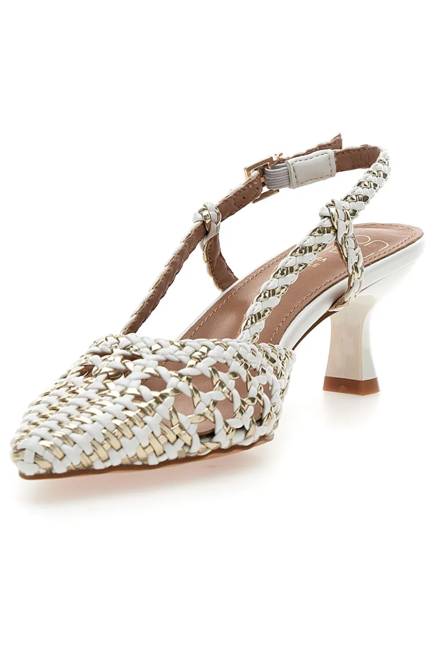 Décolleté slingback bianche intrecciate con tacco basso Mon Dieu 1601