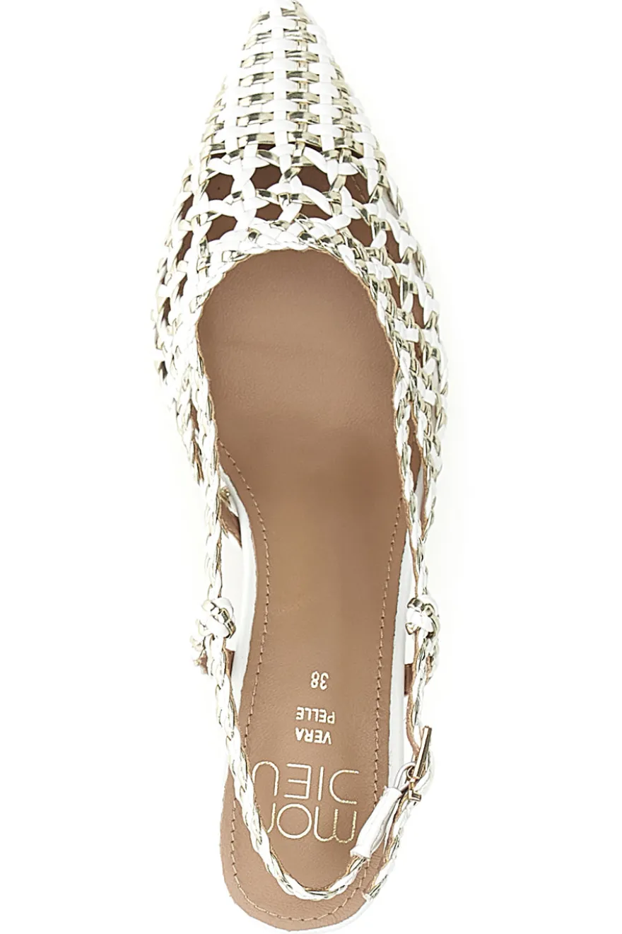 Décolleté slingback bianche intrecciate con tacco basso Mon Dieu 1601