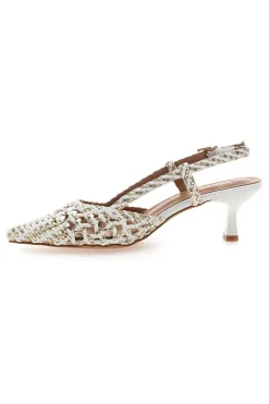 Décolleté slingback bianche intrecciate con tacco basso Mon Dieu 1601