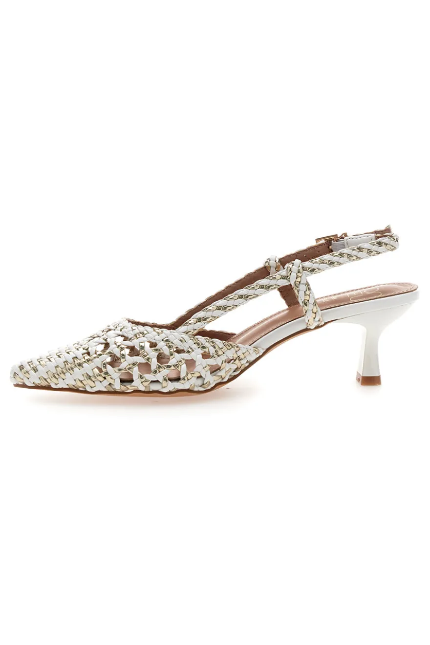 Décolleté slingback bianche intrecciate con tacco basso Mon Dieu 1601