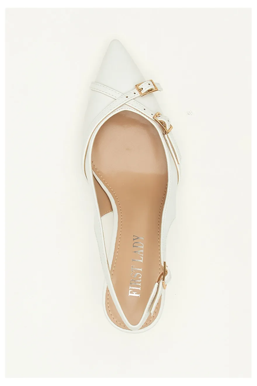 Décolleté Slingback Bianche con Cinturini Decorativi FIRST LADY P531