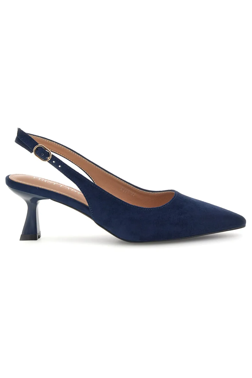 Décolleté slingback blu in tessuto effetto soft touch First lady P671