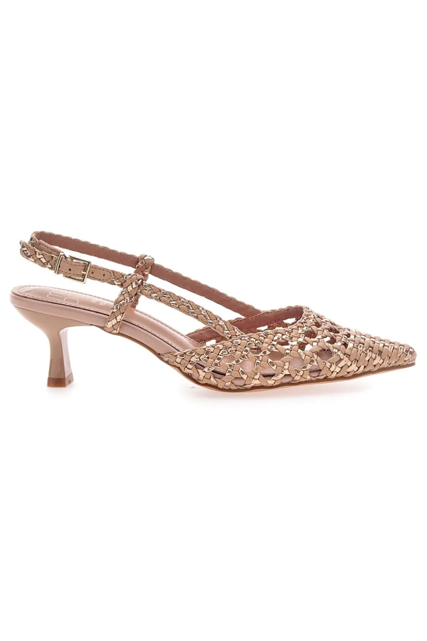 Décolleté slingback cipria intrecciate con tacco basso Mon Dieu 1601