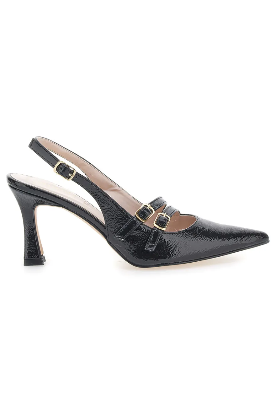 Décolleté Slingback Nere a Punta Effetto Vernice PITTARELLO GLAM 3591