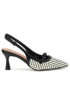 Décolleté Slingback nere con cinturino e tacco medio First lady P666