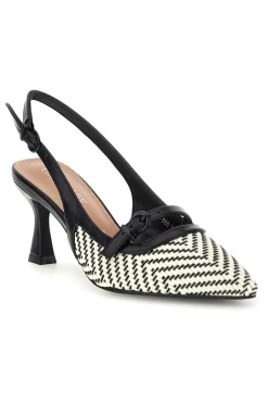Décolleté Slingback nere con cinturino e tacco medio First lady P666