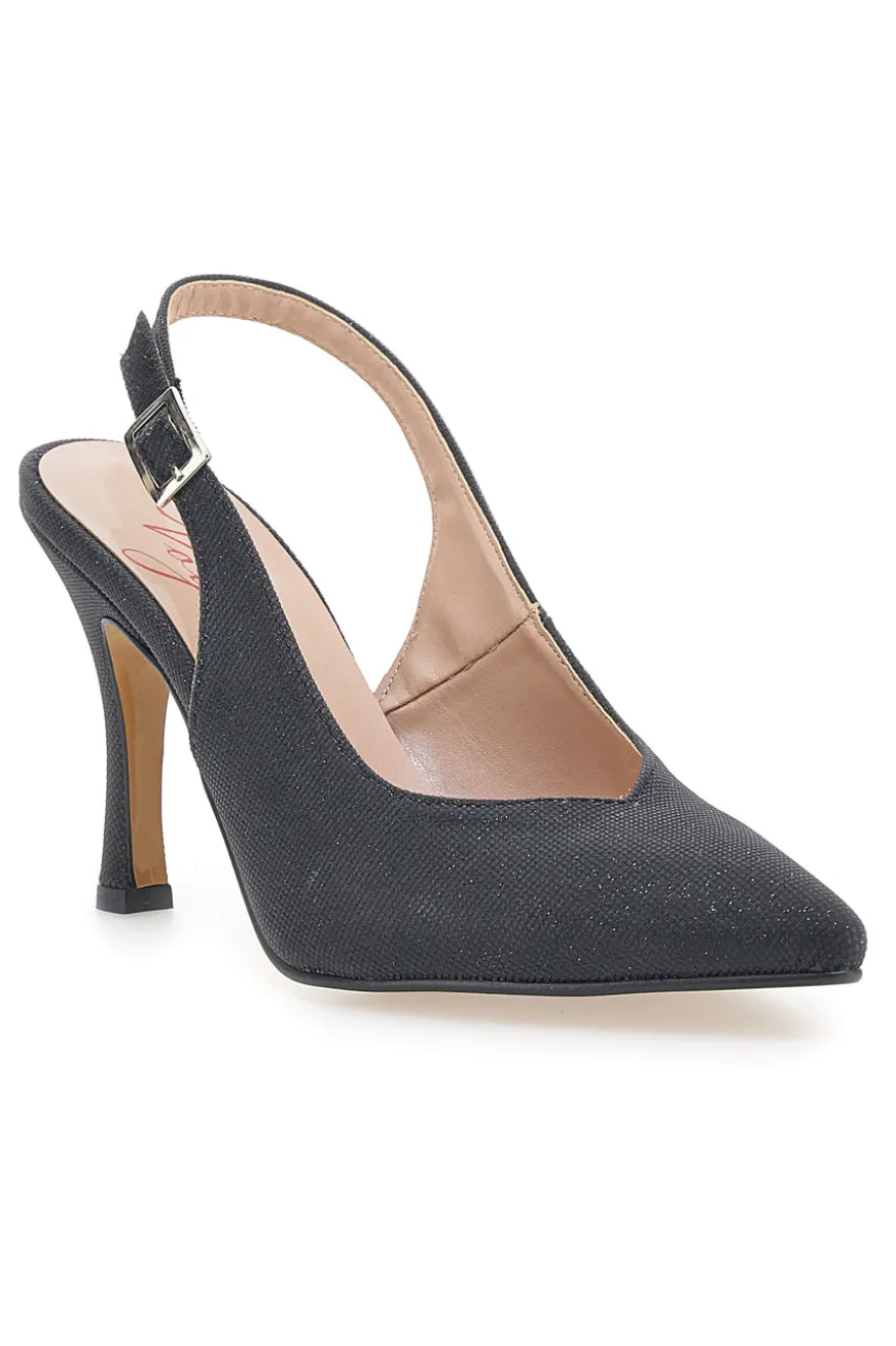 Décolleté Slingback Nere Con Glitter Pittarello Vogue 487
