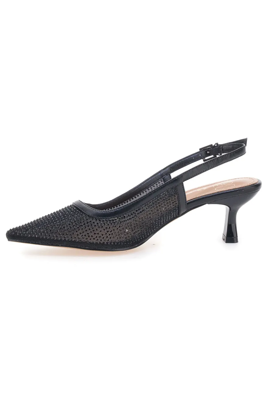 Décolleté slingback nere con strass e tacco basso Mon Dieu 632