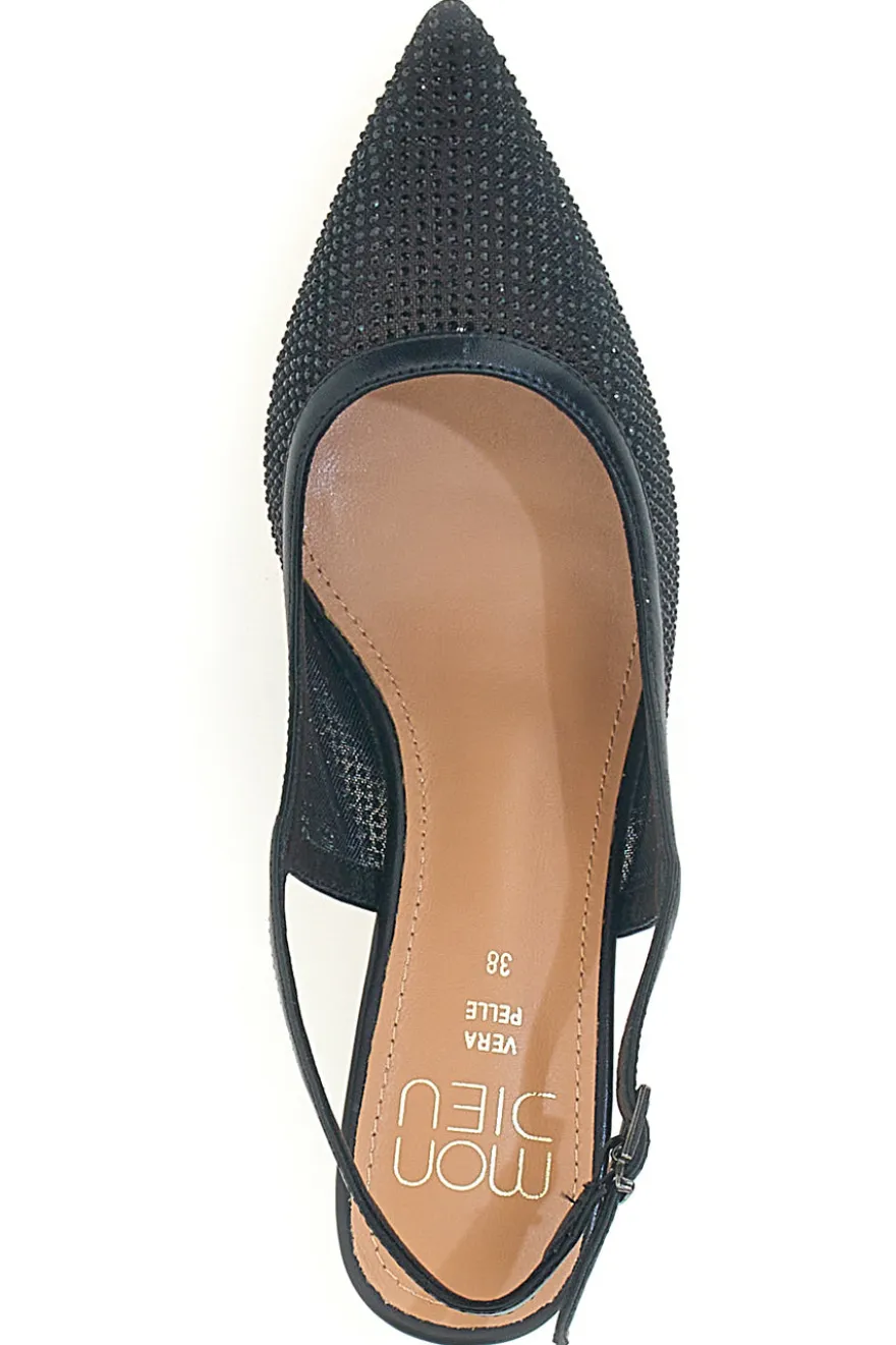 Décolleté slingback nere con strass e tacco basso Mon Dieu 632