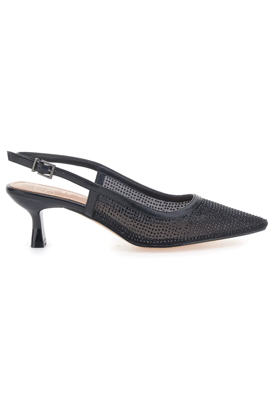 Décolleté slingback nere con strass e tacco basso Mon Dieu 632