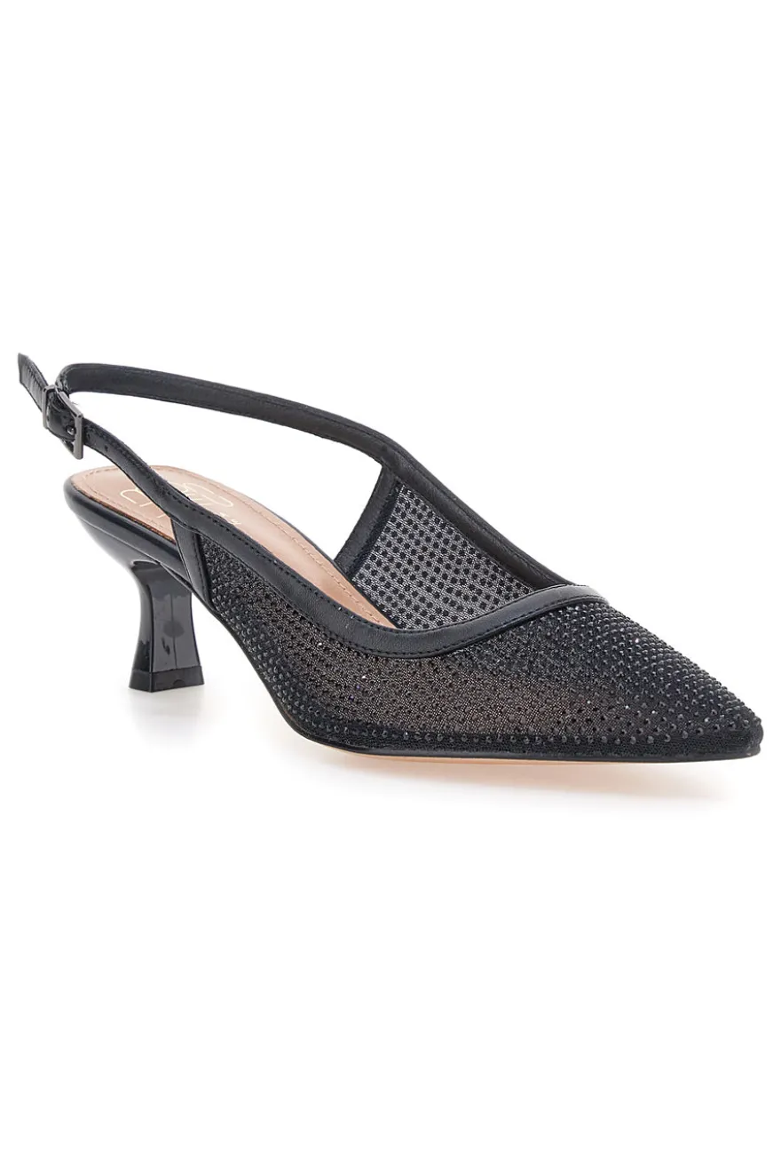 Décolleté slingback nere con strass e tacco basso Mon Dieu 632