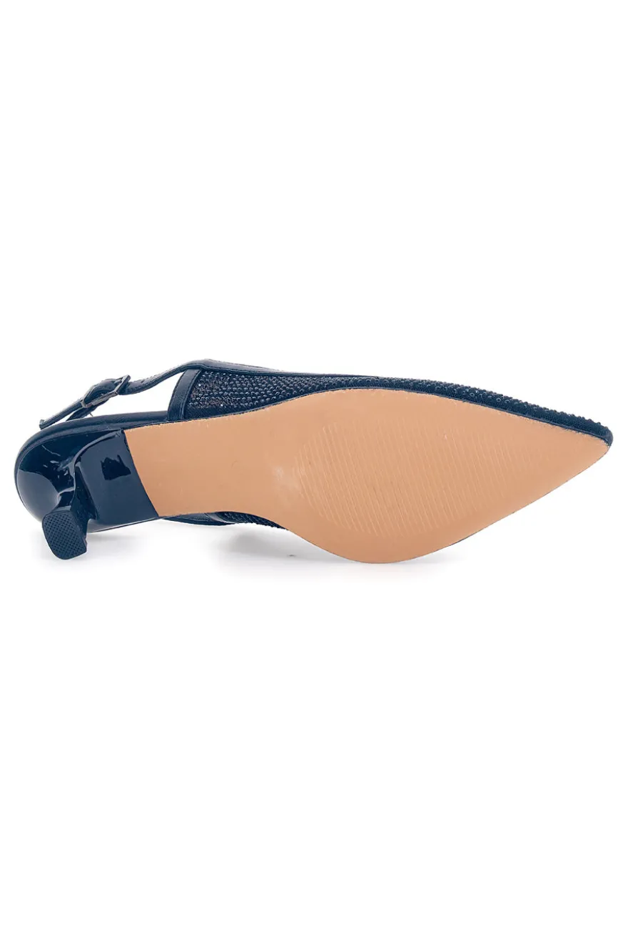 Décolleté slingback nere con strass e tacco basso Mon Dieu 632