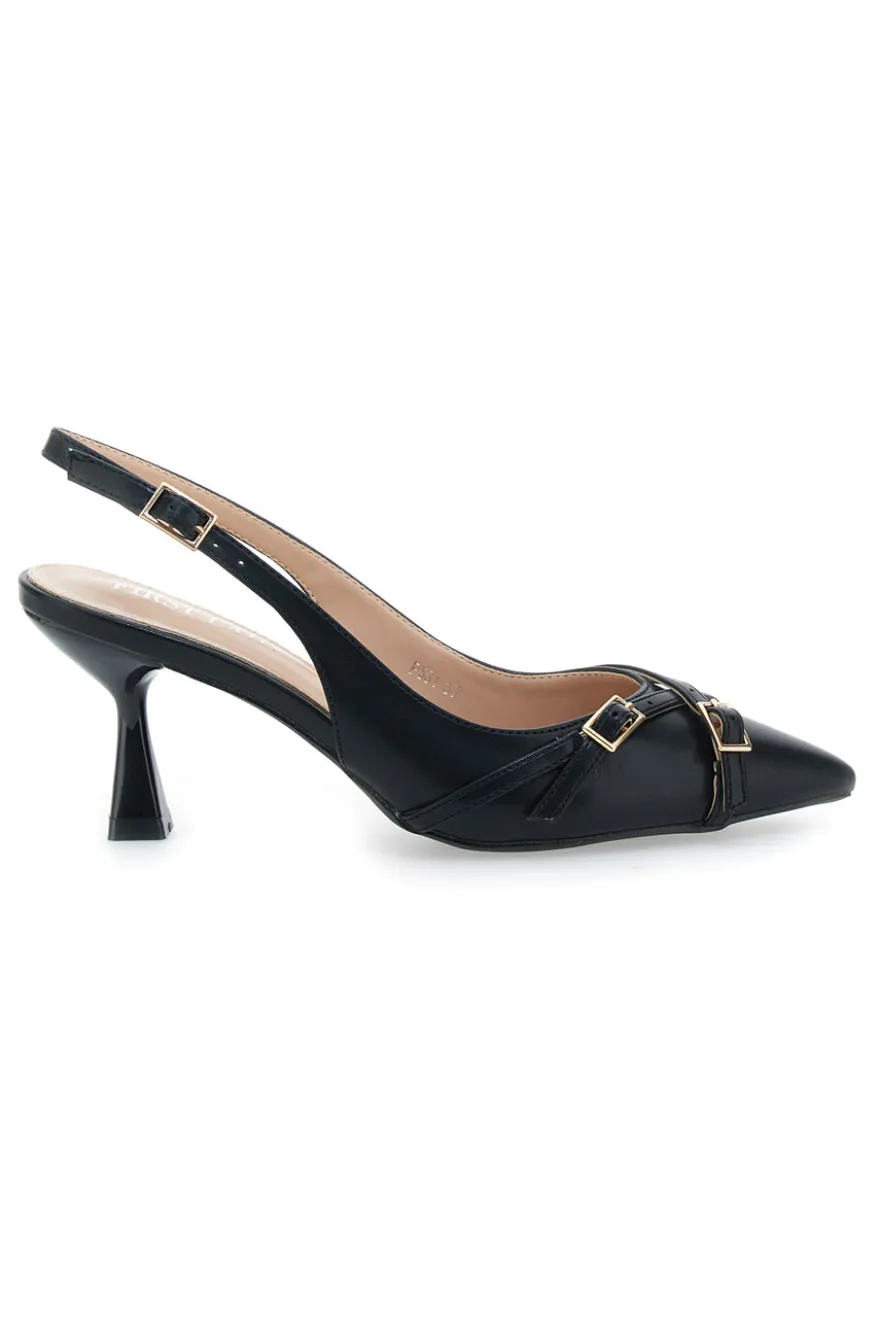 Décolleté Slingback Nere con Cinturini Decorativi FIRST LADY P531