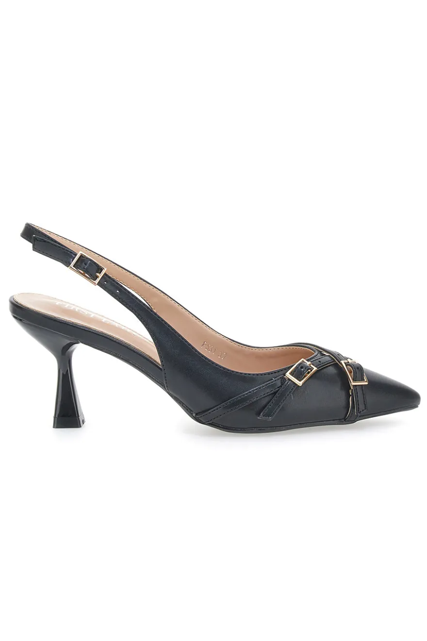 Décolleté Slingback Nere con Cinturini Decorativi FIRST LADY P531