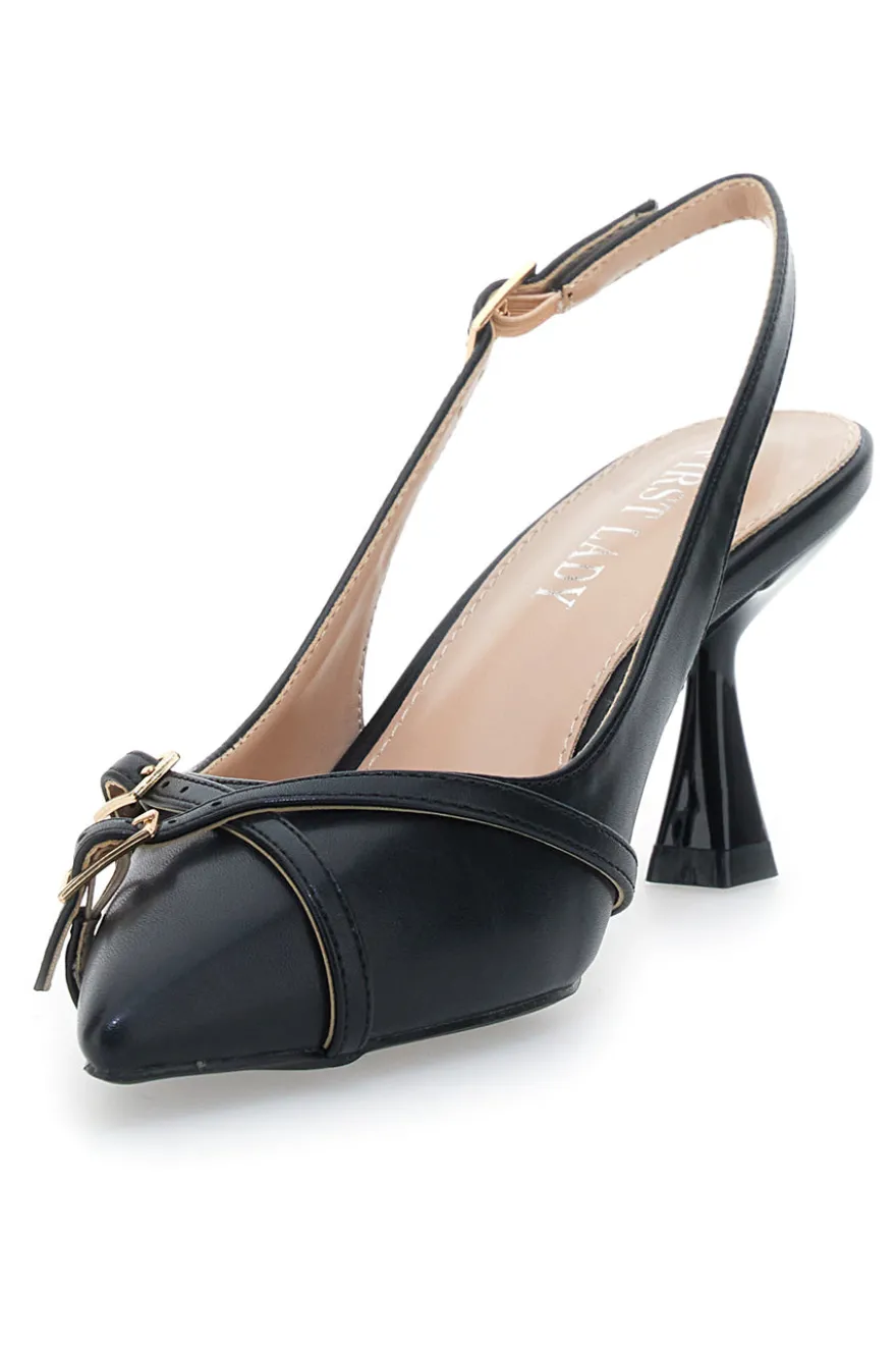 Décolleté Slingback Nere con Cinturini Decorativi FIRST LADY P531