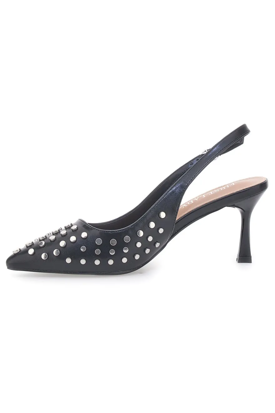 Décolleté Sling-back Nere Con Borchie First Lady P591