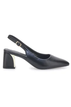 Décolleté Slingback Nere con Tacco con Dettaglio Effetto Cromato Mon Dieu DQ50233