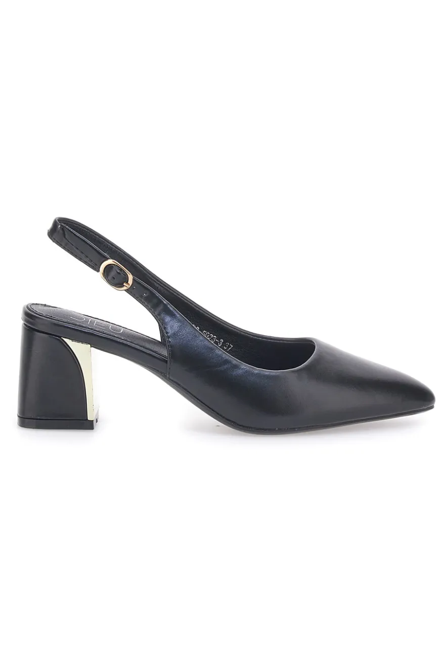 Décolleté Slingback Nere con Tacco con Dettaglio Effetto Cromato Mon Dieu DQ50233