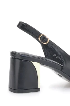 Décolleté Slingback Nere con Tacco con Dettaglio Effetto Cromato Mon Dieu DQ50233