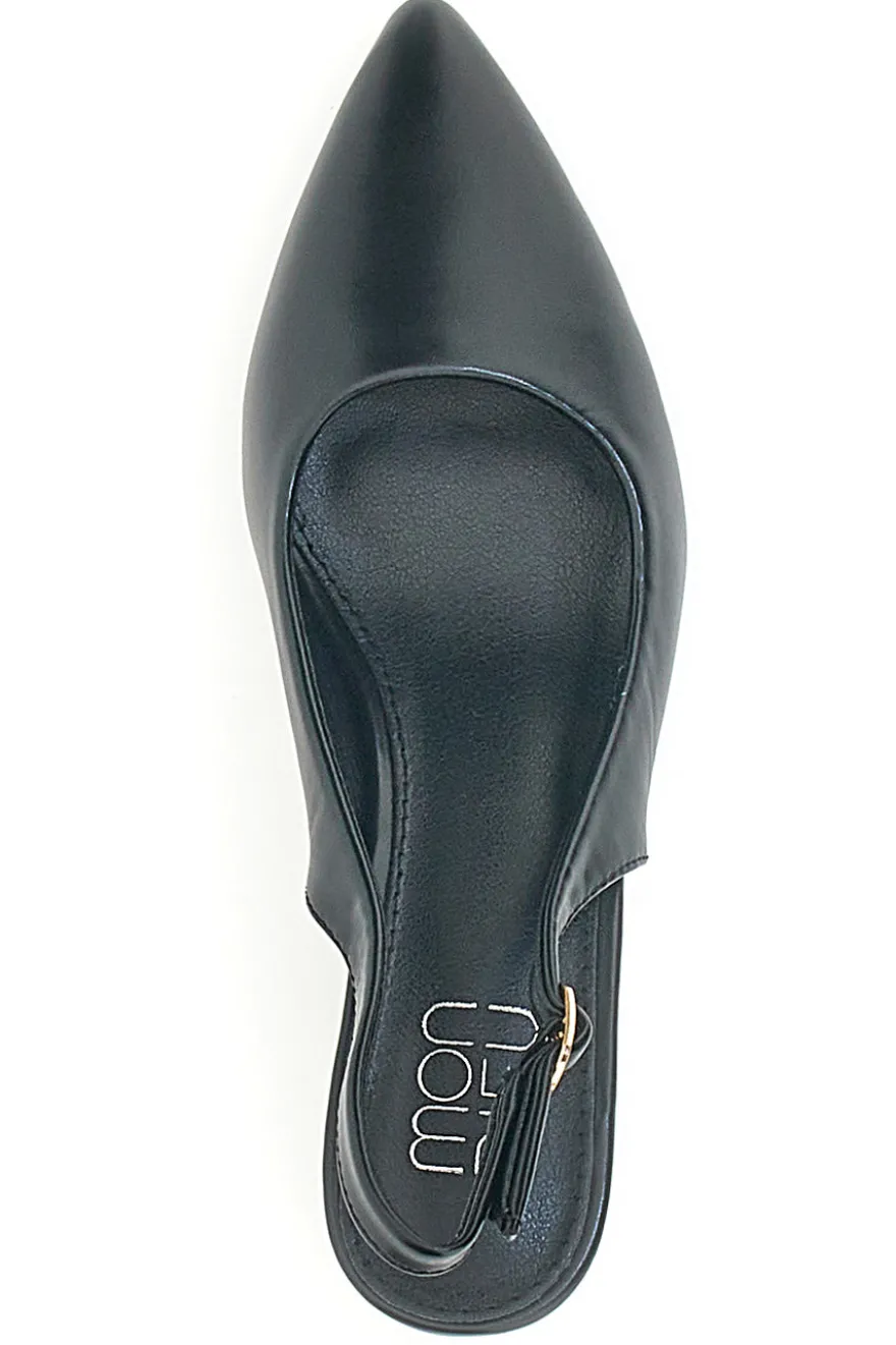 Décolleté Slingback Nere con Tacco con Dettaglio Effetto Cromato Mon Dieu DQ50233