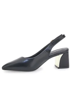 Décolleté Slingback Nere con Tacco con Dettaglio Effetto Cromato Mon Dieu DQ50233
