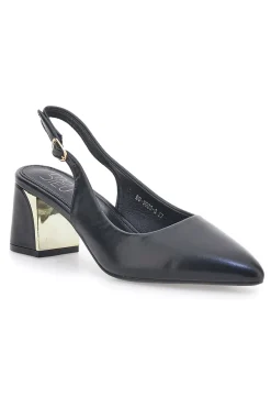 Décolleté Slingback Nere con Tacco con Dettaglio Effetto Cromato Mon Dieu DQ50233