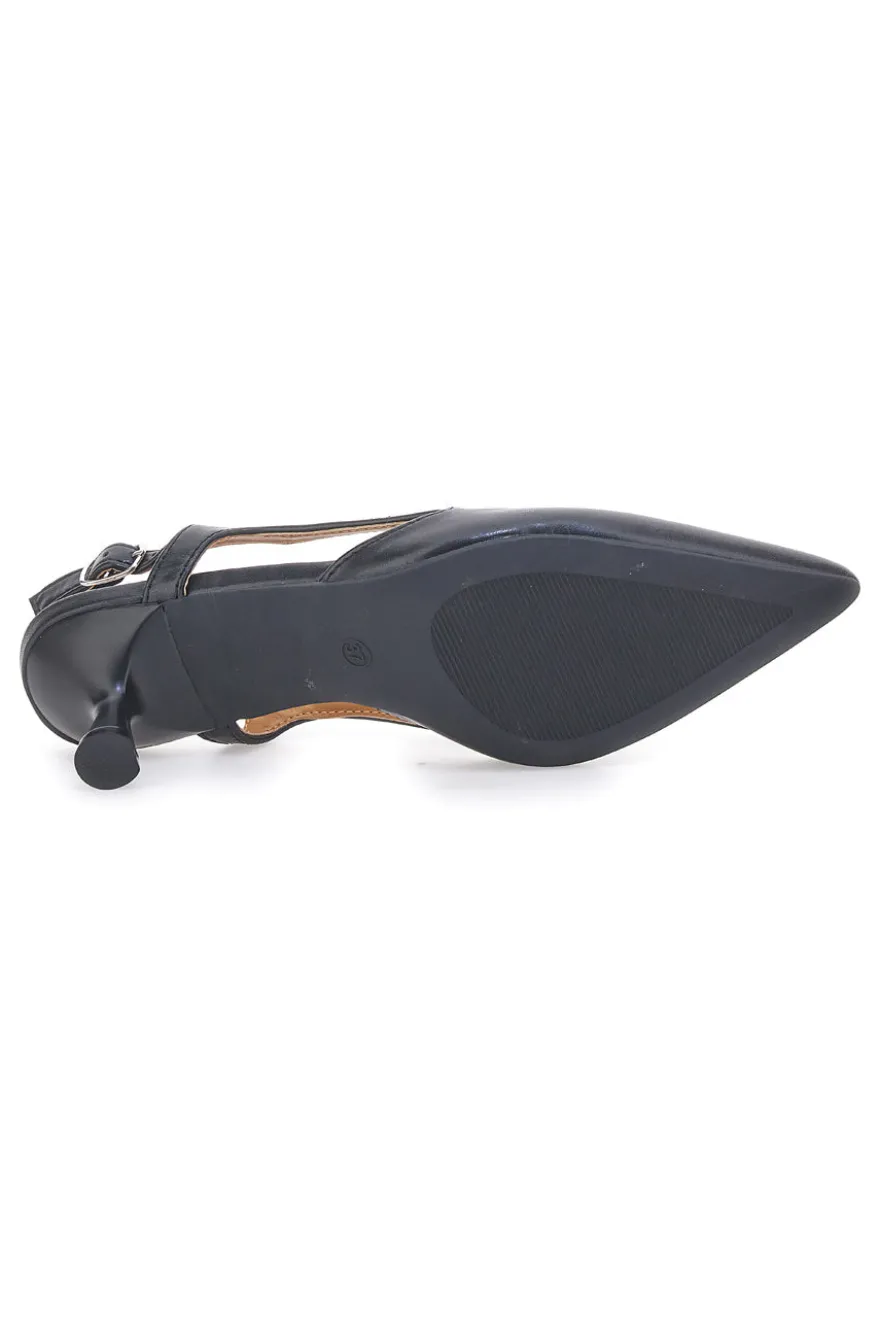 Décolleté slingback neri a punta con tacco Le Havre Paris AP25S10E