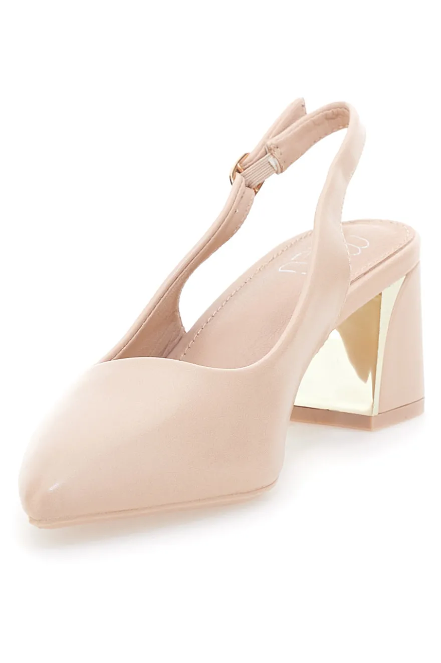 Décolleté Slingback Nude con Tacco con Dettaglio Effetto Cromato Mon Dieu DQ50233