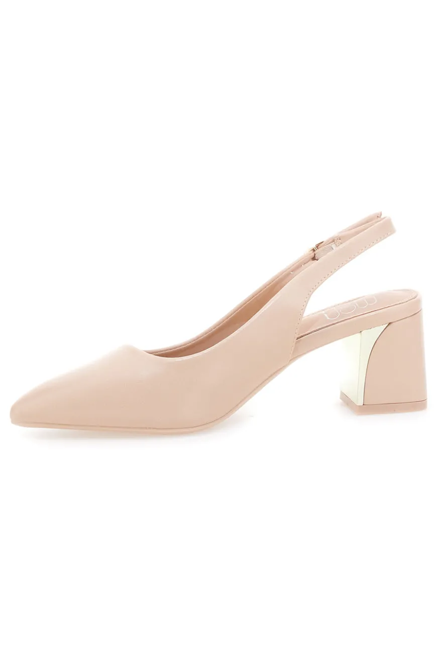 Décolleté Slingback Nude con Tacco con Dettaglio Effetto Cromato Mon Dieu DQ50233