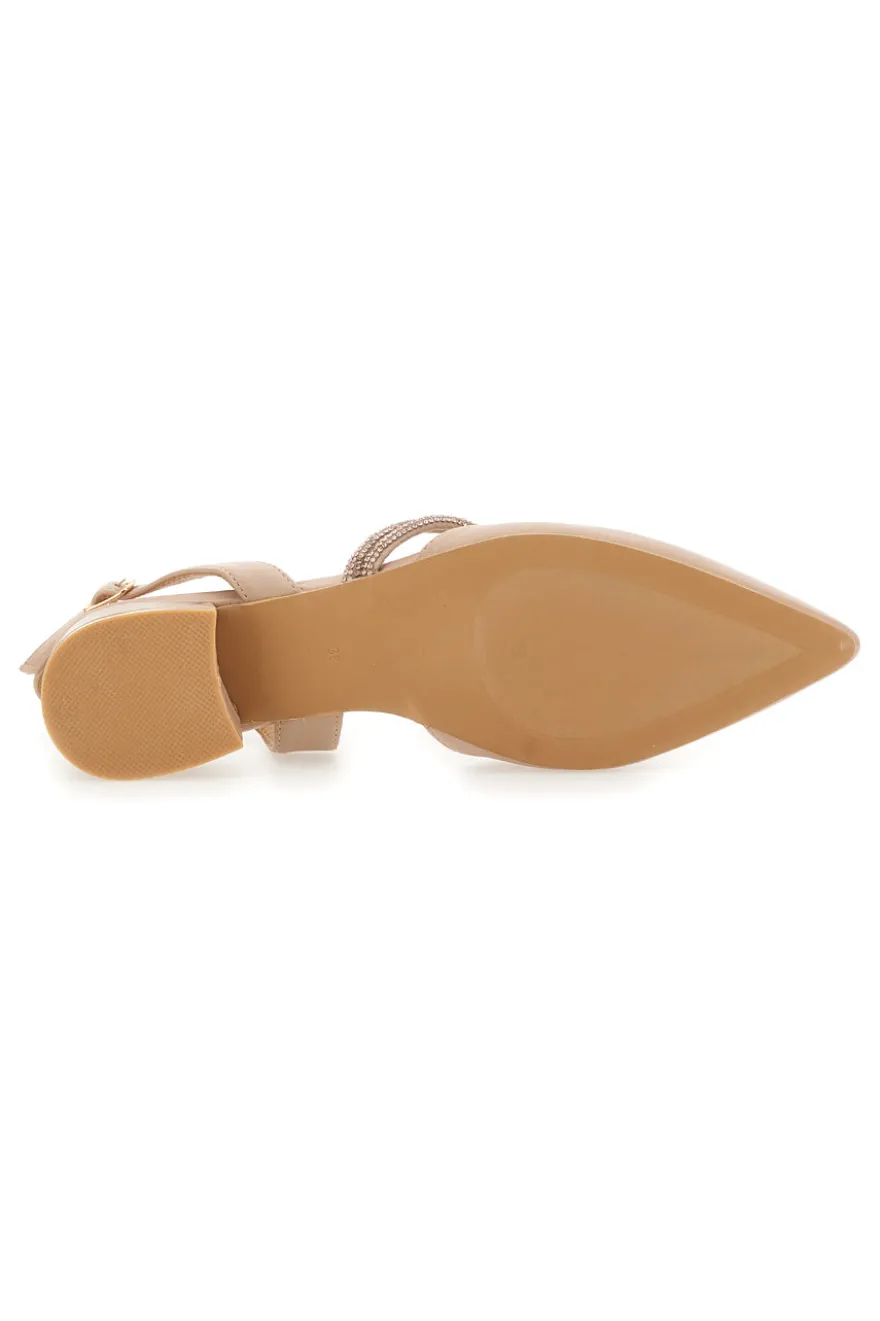 Décolleté Slingback Nude con Punta Sfilata e Cinturino con Strass Mon Dieu 883153