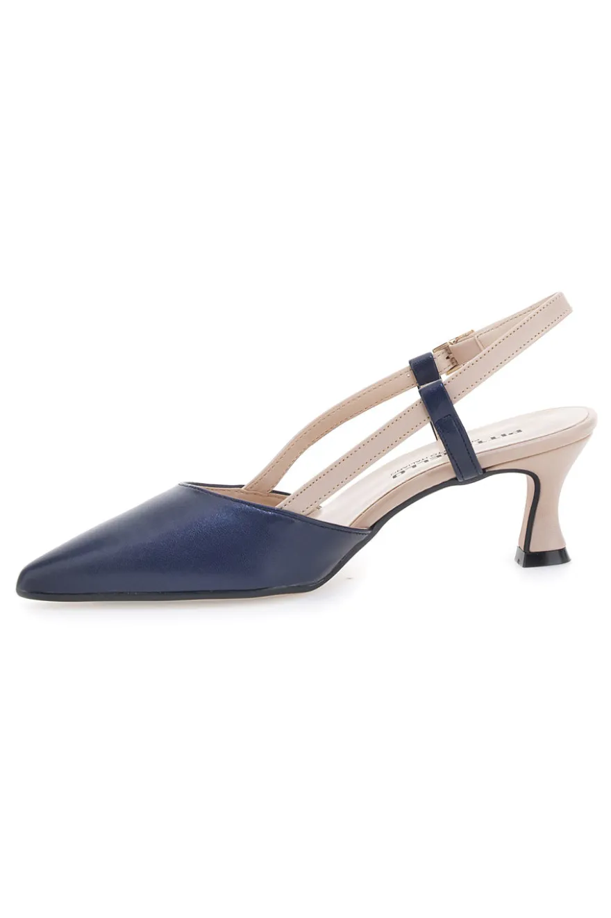 Décolleté Slingback Nude e Blu a Punta PITTARELLO P506
