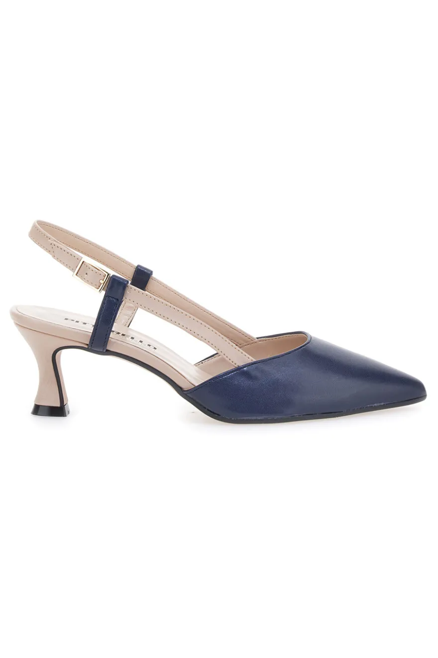 Décolleté Slingback Nude e Blu a Punta PITTARELLO P506