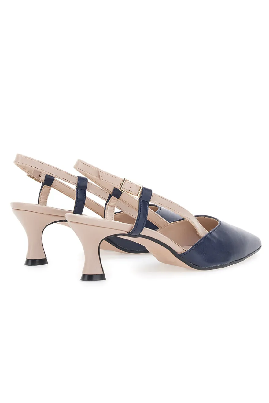 Décolleté Slingback Nude e Blu a Punta PITTARELLO P506
