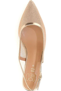 Décolleté slingback oro rosa con strass e tacco basso Mon Dieu 632