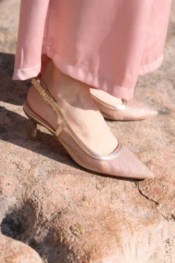 Décolleté slingback oro rosa con strass e tacco basso Mon Dieu 632