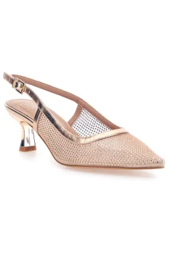 Décolleté slingback oro rosa con strass e tacco basso Mon Dieu 632