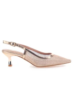 Décolleté slingback oro rosa con strass e tacco basso Mon Dieu 632