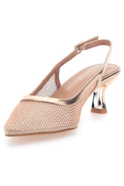 Décolleté slingback oro rosa con strass e tacco basso Mon Dieu 632