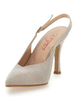 Décolleté Slingback Platino Con Glitter Pittarello Vogue 487