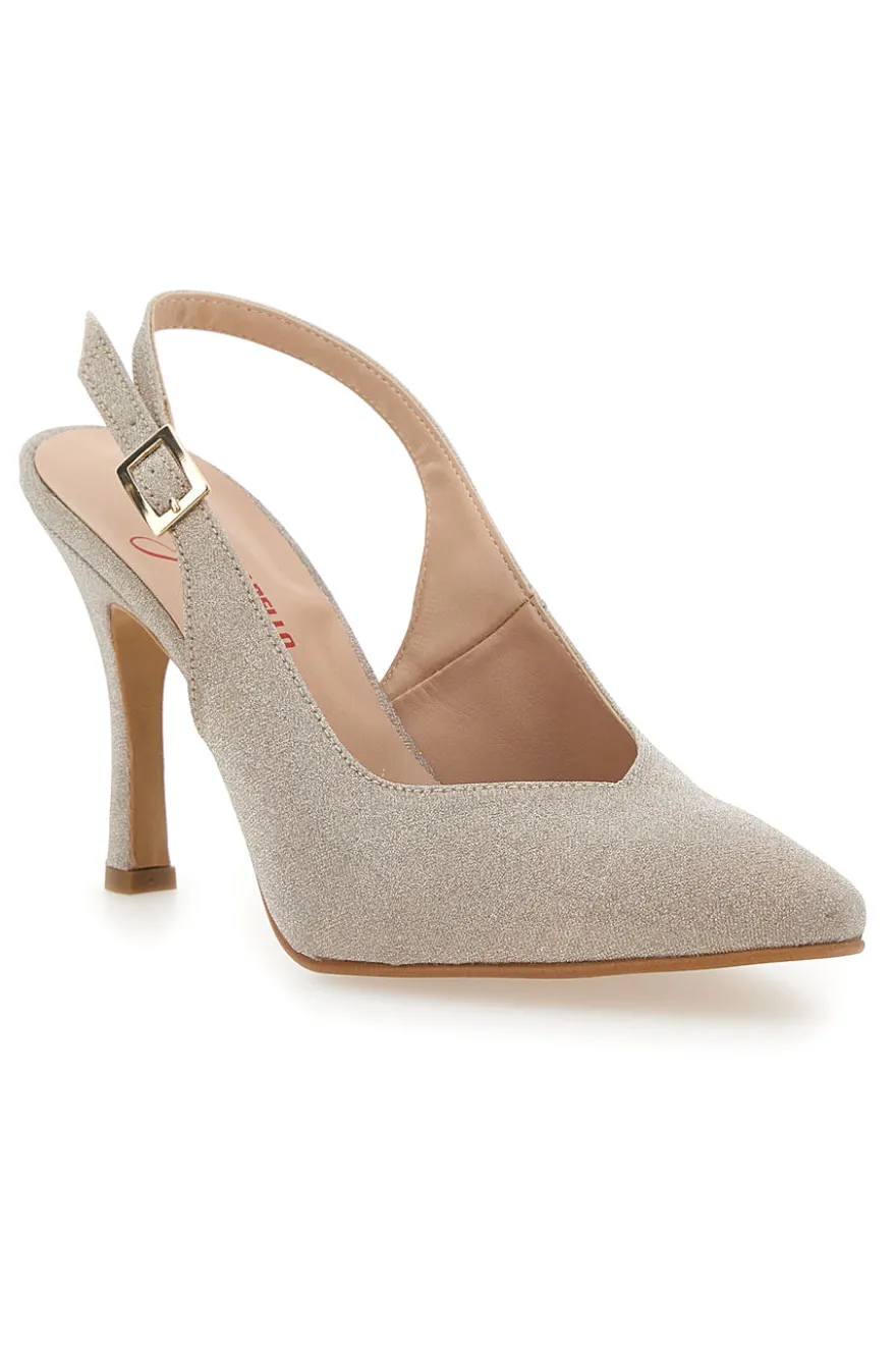 Décolleté Slingback Platino Con Glitter Pittarello Vogue 487