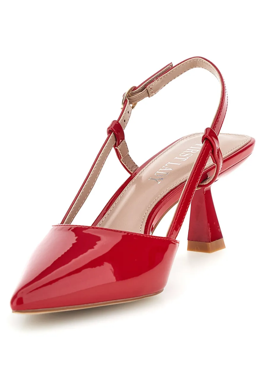 Décolleté slingback rosse effetto vernice First lady P669