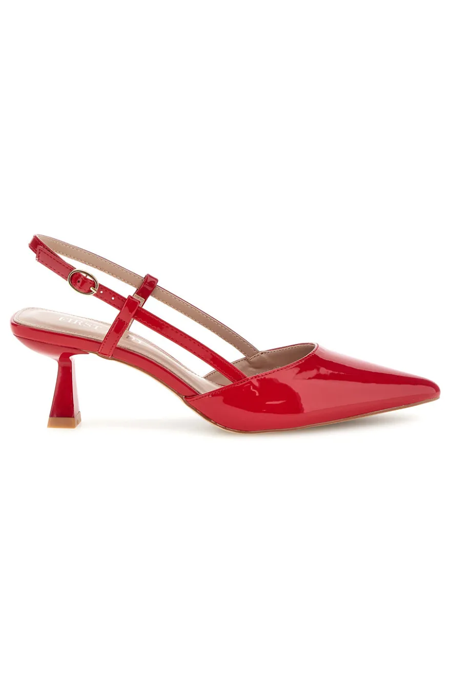 Décolleté slingback rosse effetto vernice First lady P669