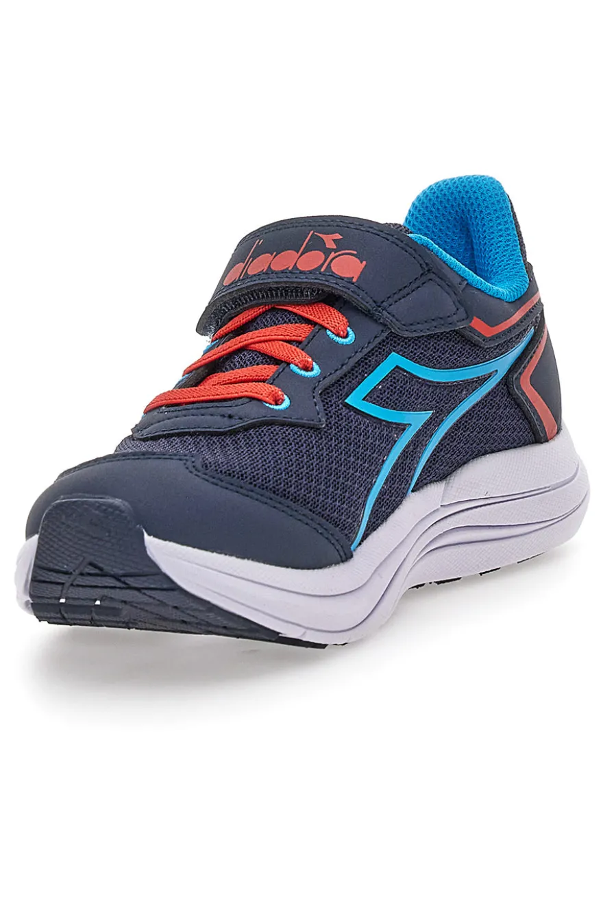 Diadora SNIPE 3 JR blaue Sportschuhe mit roten Details und Klettverschluss