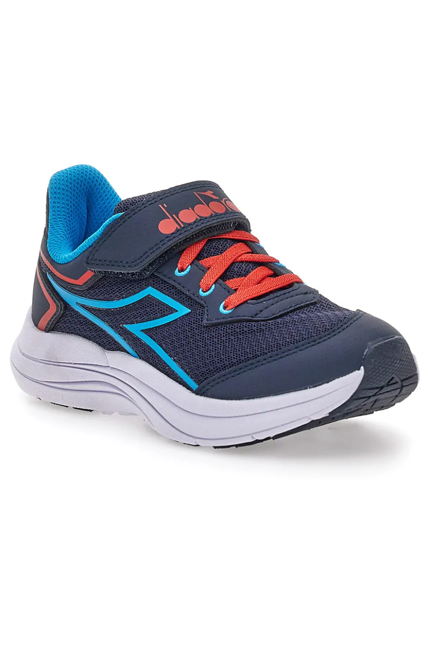 Diadora SNIPE 3 JR blaue Sportschuhe mit roten Details und Klettverschluss