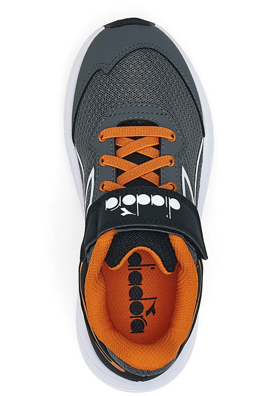 Diadora SNIPE 3 JR graue Sportschuhe mit orangefarbenen Details und Klettverschluss
