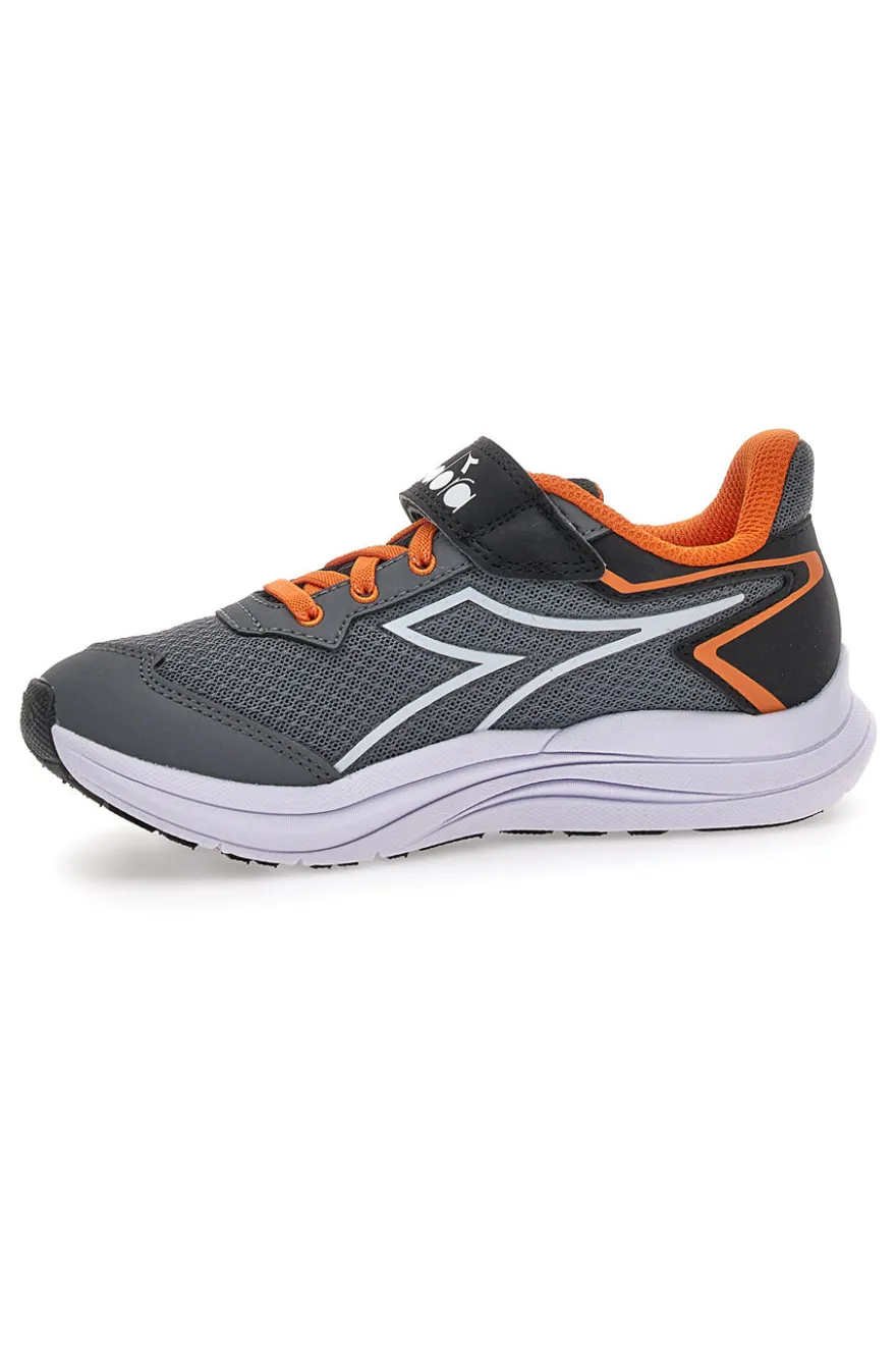 Diadora SNIPE 3 JR graue Sportschuhe mit orangefarbenen Details und Klettverschluss