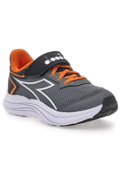 Diadora SNIPE 3 JR graue Sportschuhe mit orangefarbenen Details und Klettverschluss