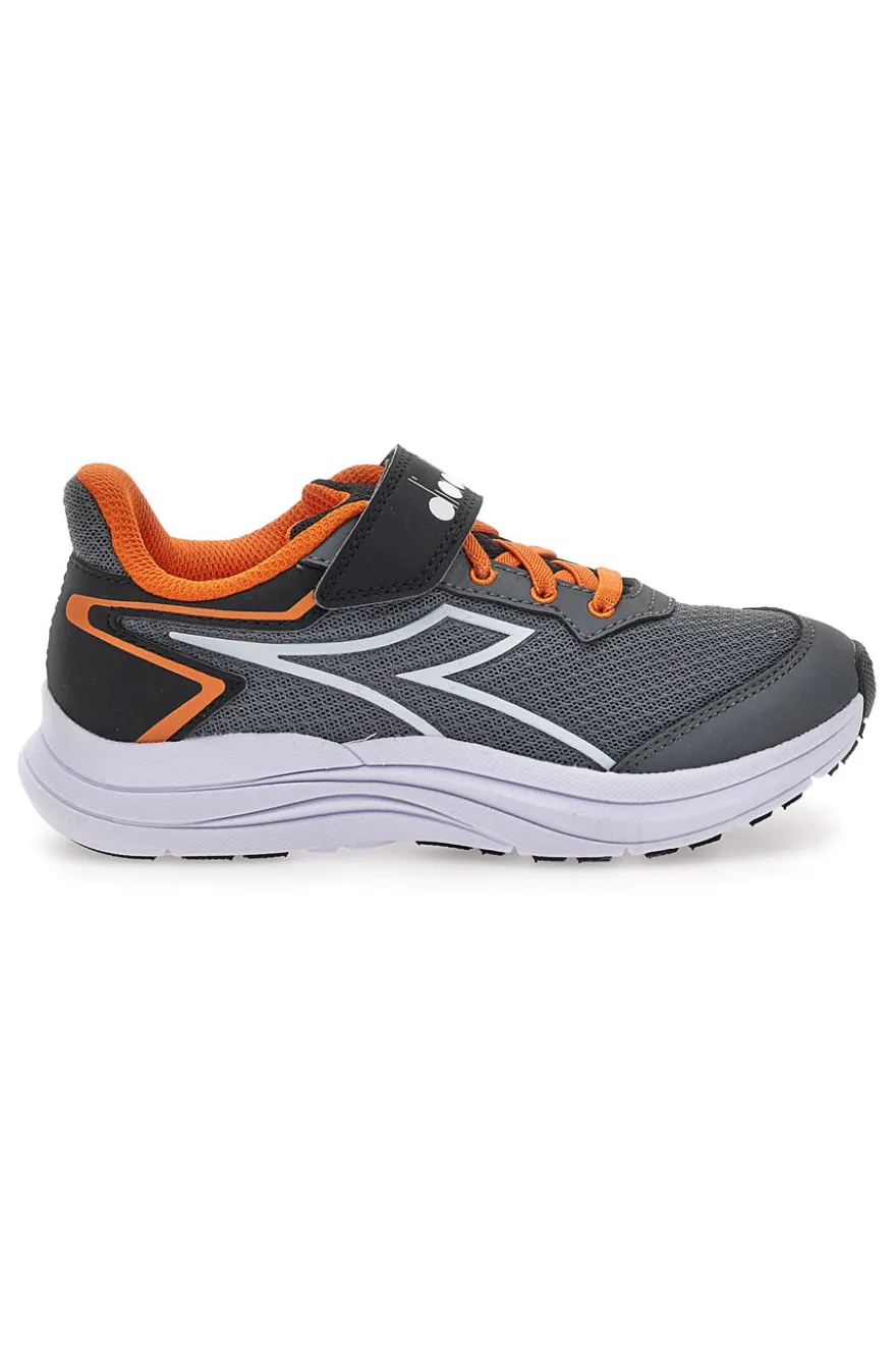 Diadora SNIPE 3 JR graue Sportschuhe mit orangefarbenen Details und Klettverschluss